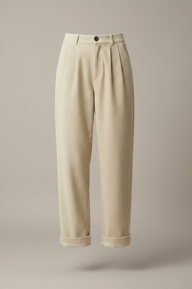 Pantalon Velours Cotele Blanc Femme - Beige Cordé - vue 3