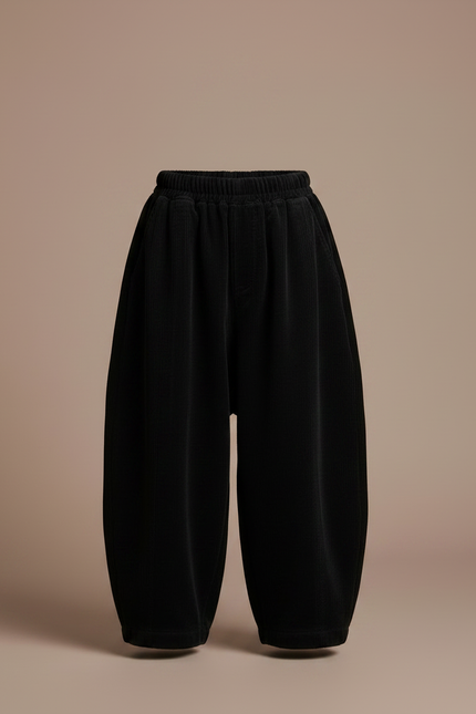 Pantalon Velours Noir Côtelé Ample Enfant Rétro - Cordé - vue 3