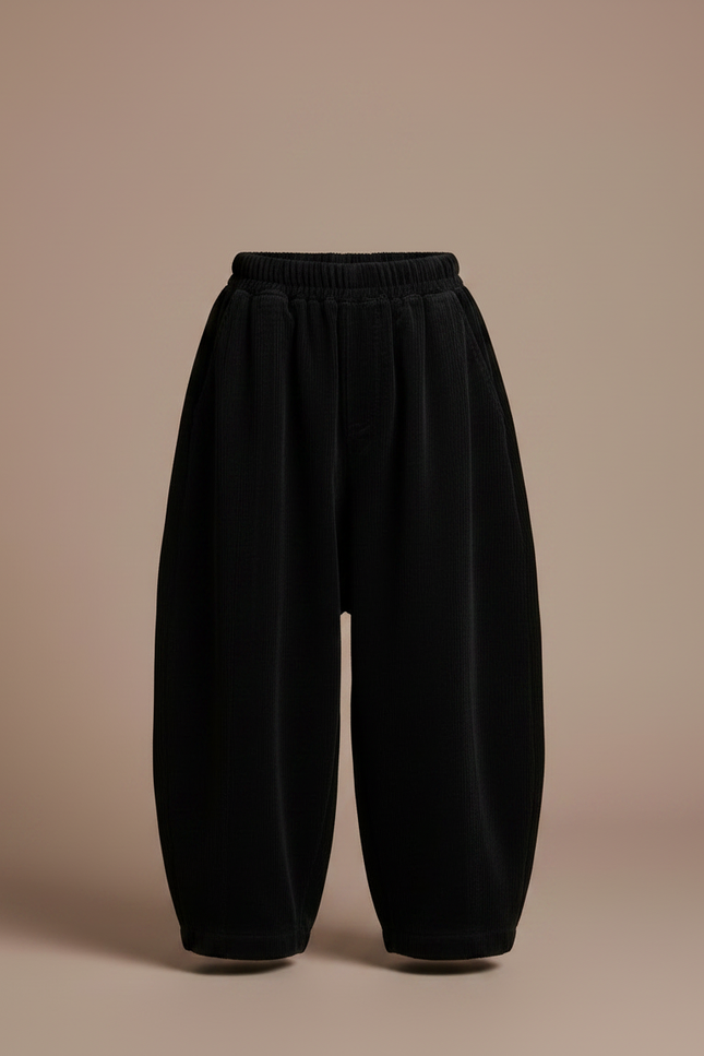 Pantalon Velours Noir Côtelé Ample Enfant Rétro - Cordé - vue 3