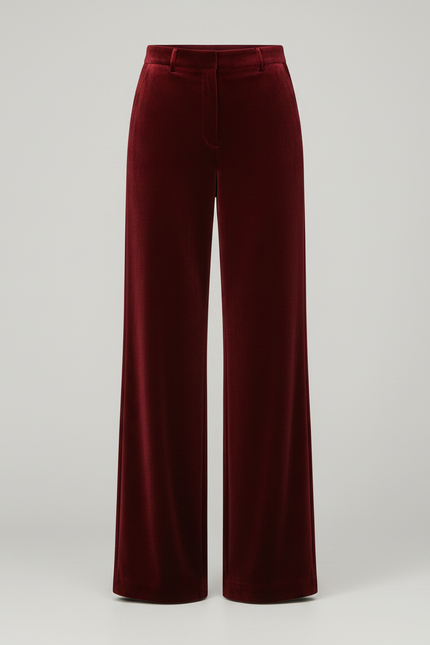 Pantalon Velours Bordeaux Large Élégant Femme Fluide - vue 3