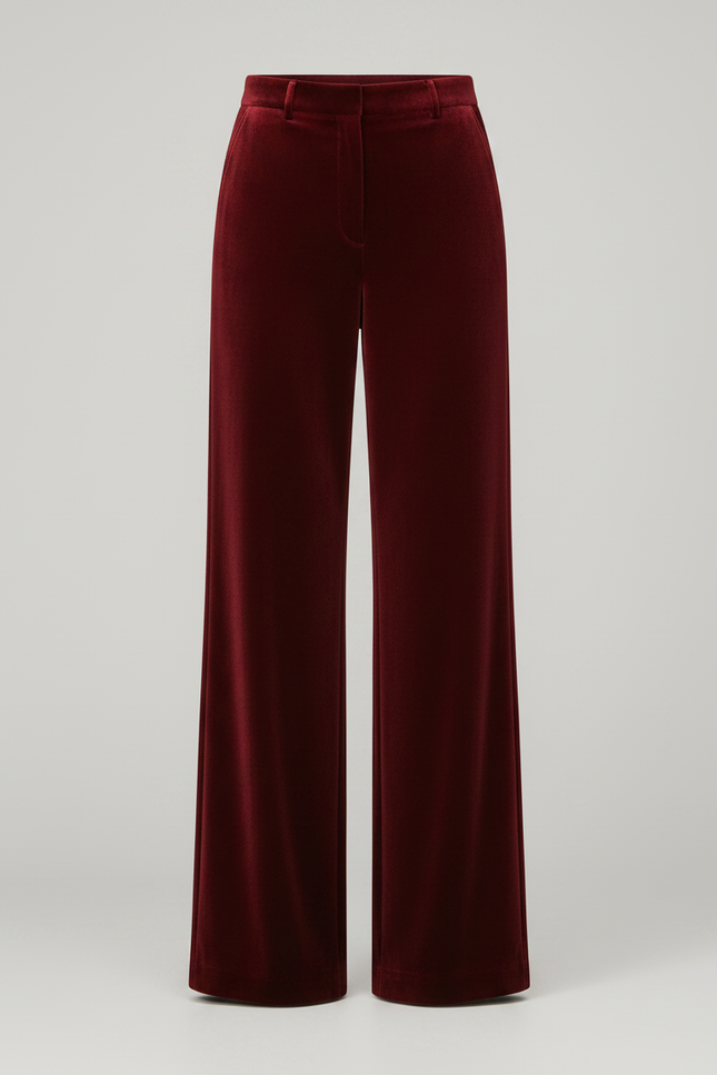 Pantalon Velours Bordeaux Large Élégant Femme Fluide - vue 3