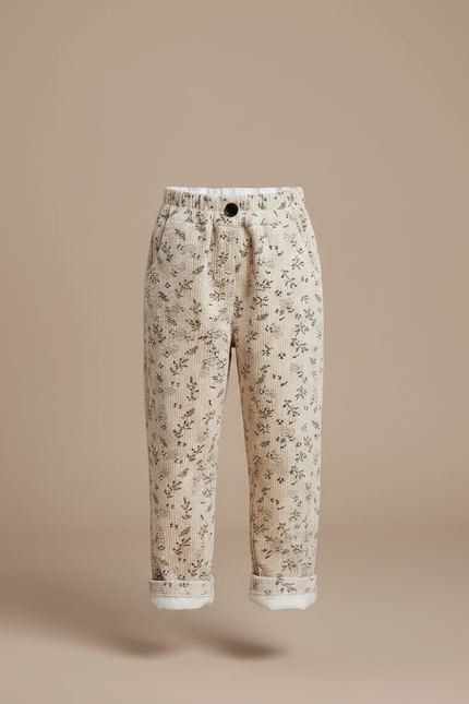 Pantalon Velours Beige Côtelé Imprimé Floral Doublé Enfant - Cordé - vue 3
