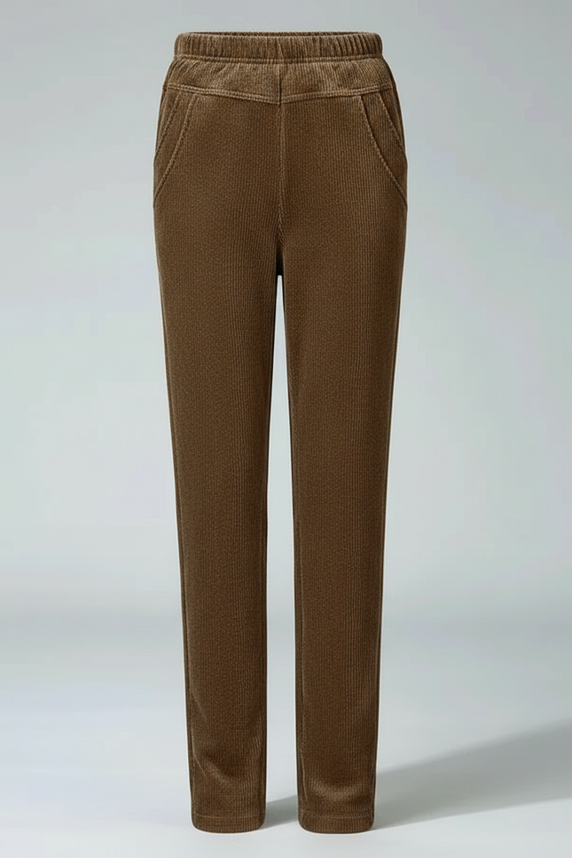Pantalon Velours Marron Côtelé Droit Élastique Hiver - Cordé - vue 3
