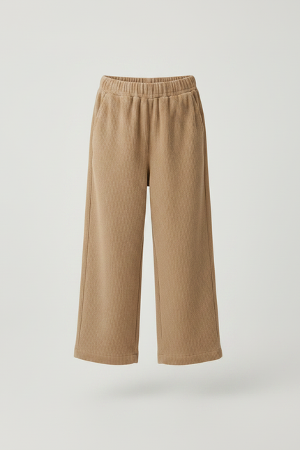 Pantalon Velours Marron Ample Côtelé Enfant Fille - Beige Cordé - vue 3