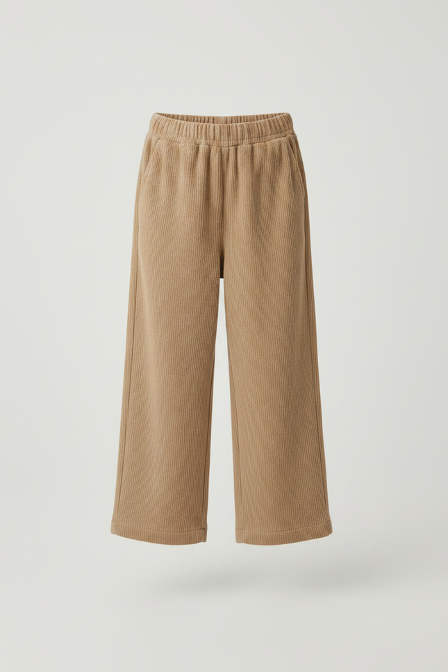 Pantalon Velours Marron Ample Côtelé Enfant Fille - Beige Cordé - vue 3