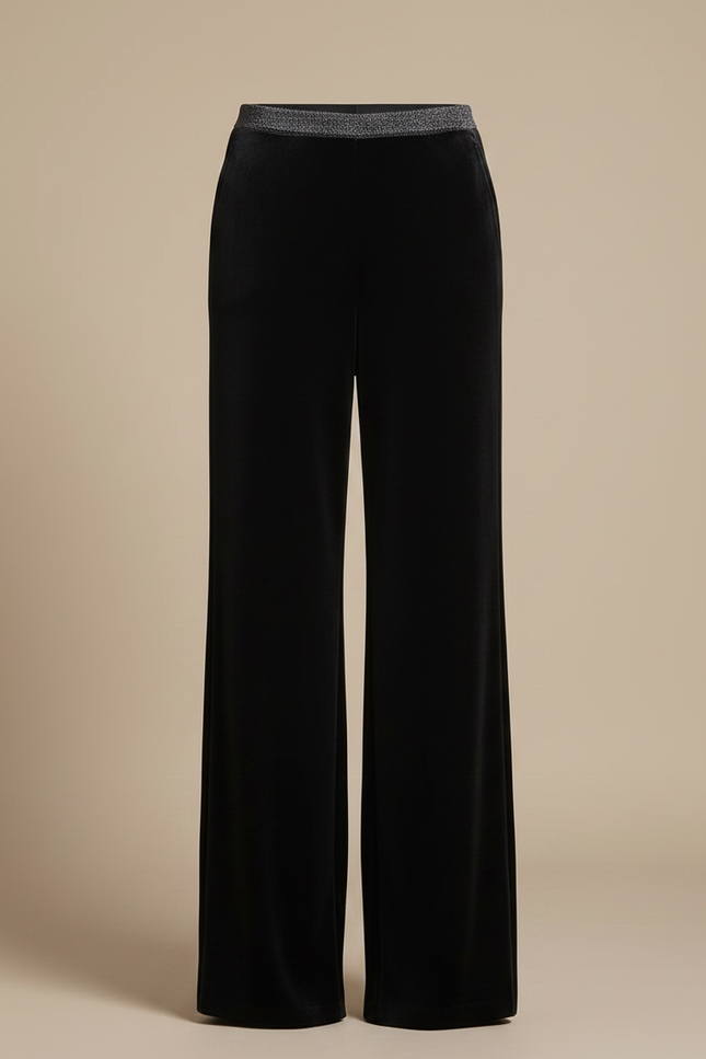 Pantalon Velours Noir Ample Fluide Taille Haute - vue 3