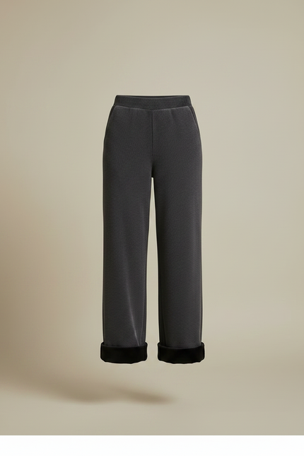 Pantalon Velours Gris Côtelé Ample Doublé Femme - Cordé - vue 3