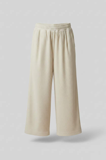 Pantalon Velours Crème Côtelé Ample Décontracté Enfant - Beige Cordé - vue 3