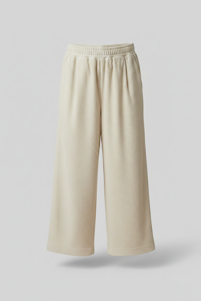 Pantalon Velours Crème Côtelé Ample Décontracté Enfant - Beige Cordé - vue 3
