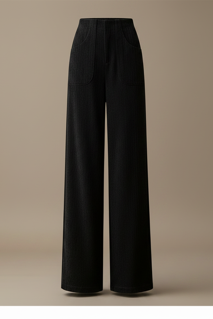 Pantalon Velours Noir Ample Taille Haute Casual - Cordé - vue 3