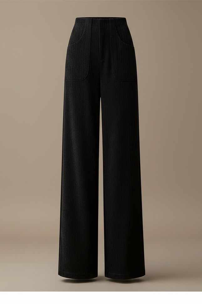Pantalon Velours Noir Ample Taille Haute Casual - Cordé - vue 3