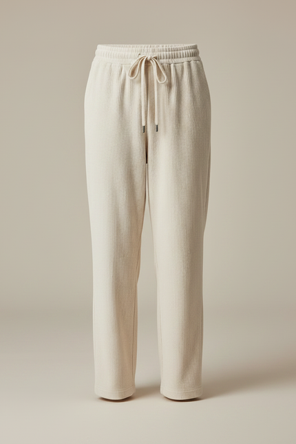 Pantalon Velours Côtelé Écru Ample Cordon Décontracté - Beige Cordé - vue 3