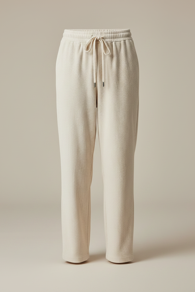 Pantalon Velours Côtelé Écru Ample Cordon Décontracté - Beige Cordé - vue 3