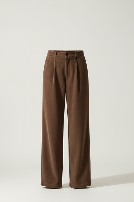 Pantalon Velours Marron Côtelé Femme Ample Taille Haute - Cordé - vue 3