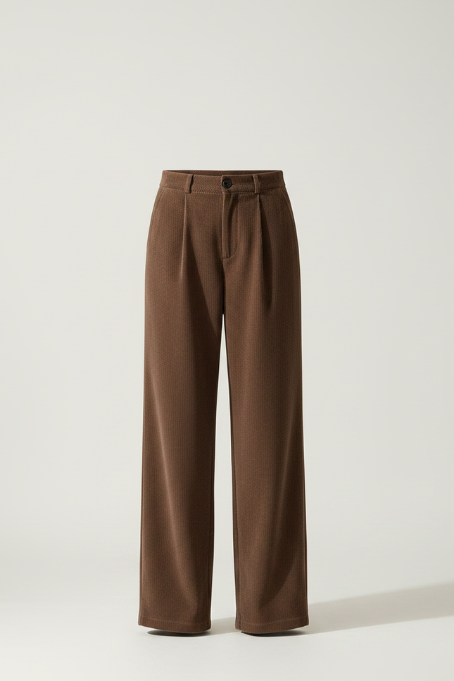 Pantalon Velours Marron Côtelé Femme Ample Taille Haute - Cordé - vue 3
