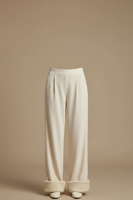 Pantalon Velours Écru Large Doublé Moelleux Femme - Beige Cordé - vue 3