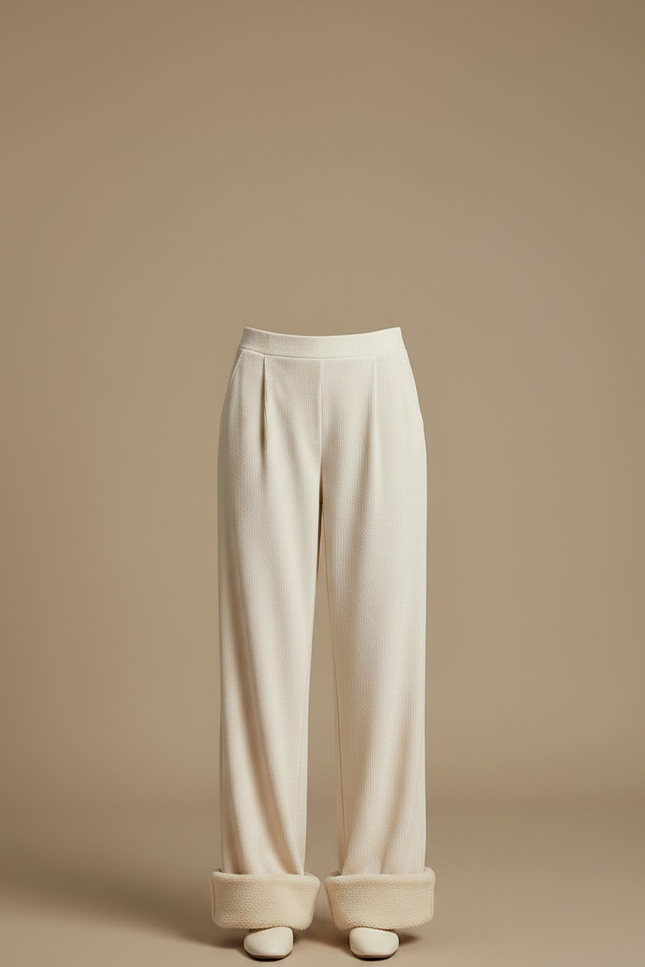 Pantalon Velours Écru Large Doublé Moelleux Femme - Beige Cordé - vue 3