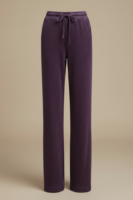 Pantalon Velours Violet Côtelé Droit Décontracté Cordon Femme - Cordé - vue 3