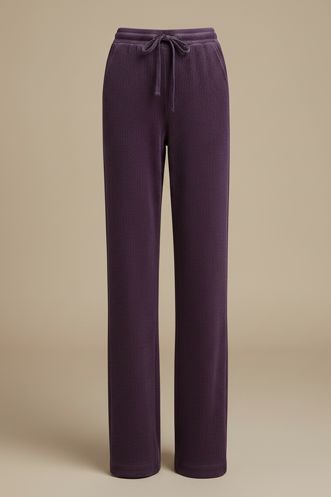 Pantalon Velours Violet Côtelé Droit Décontracté Cordon Femme - Cordé - vue 3