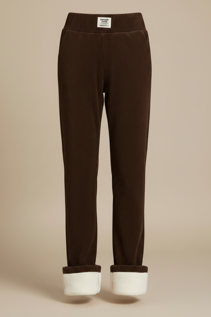 Pantalon Velours Marron Côtelé Doublé Polaire Ample Femme - Cordé - vue 3