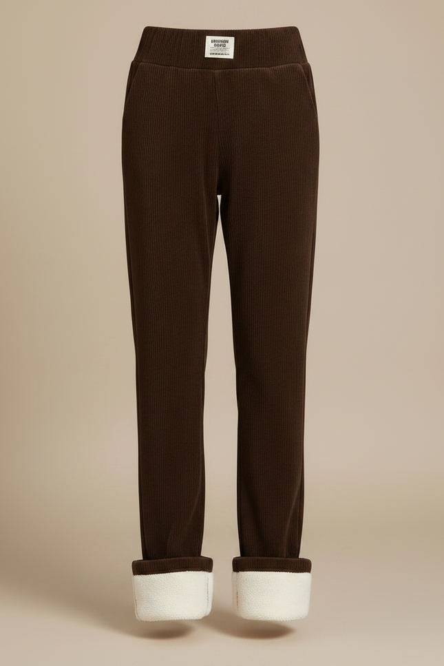 Pantalon Velours Marron Côtelé Doublé Polaire Ample Femme - Cordé - vue 3