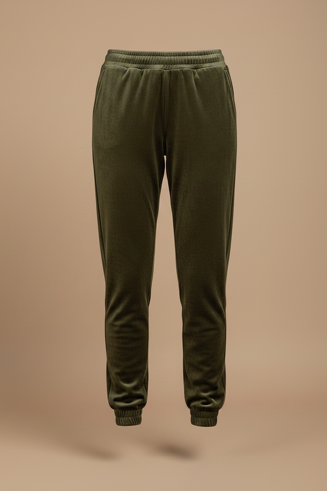 Pantalon Velours Vert Kaki Ample Confortable Élastiqué - vue 3