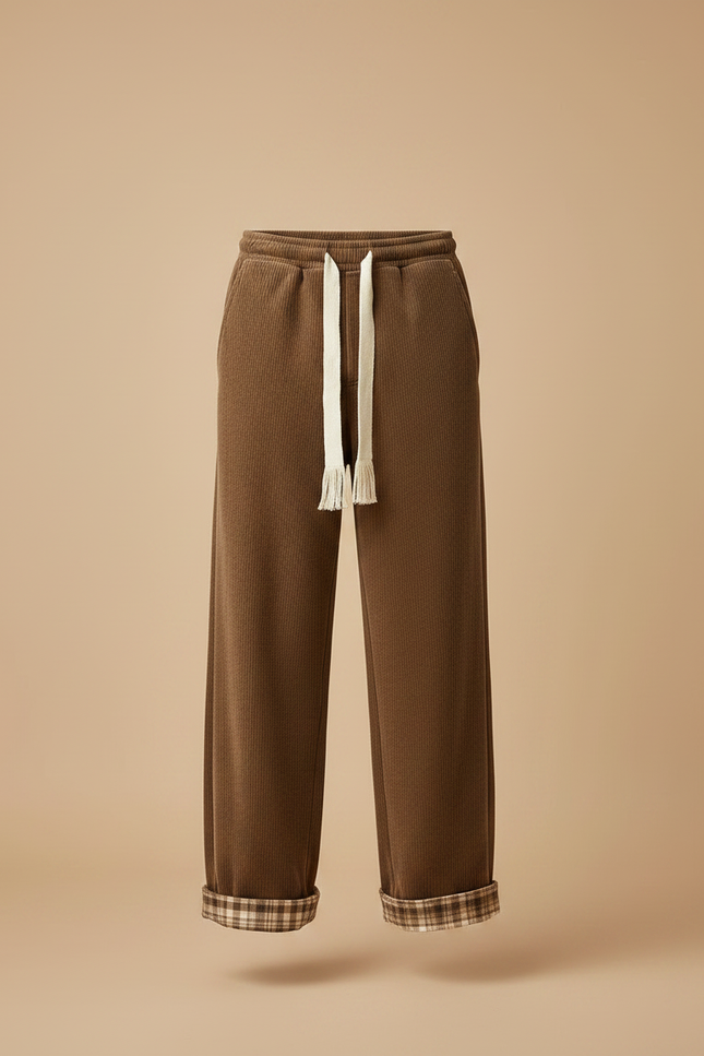 Pantalon Velours Côtelé Marron Large Doublé Décontracté Homme - vue 3