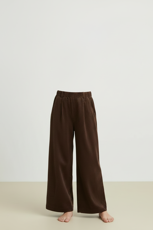 Pantalon Velours Marron Ample Décontracté Enfant - Cordé - vue 3