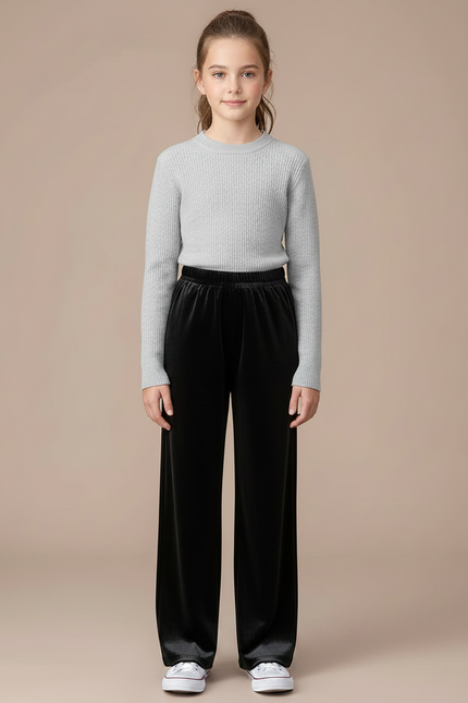 Pantalon Velours Noir Ample Droit Élastiqué Fille - vue 3