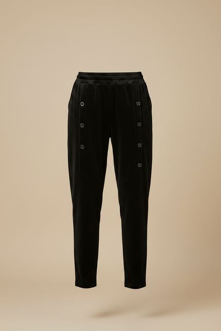 Pantalon Velours Noir Coupe Droite Boutons Femme - vue 3