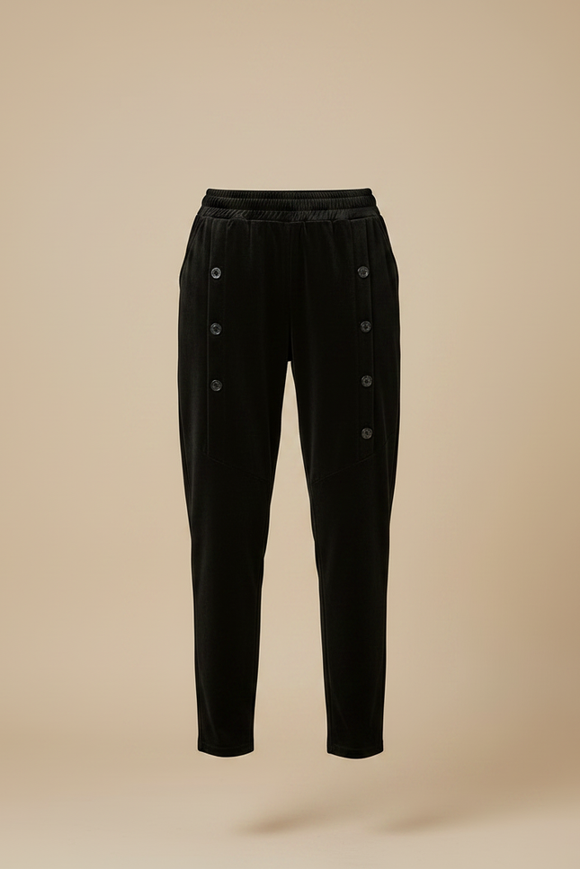 Pantalon Velours Noir Coupe Droite Boutons Femme - vue 3