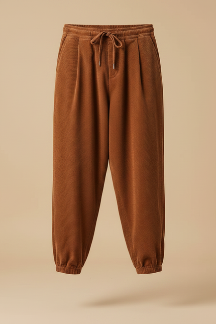 Pantalon Velours Côtelé Ample Marron Décontracté Homme - Cordé - vue 3