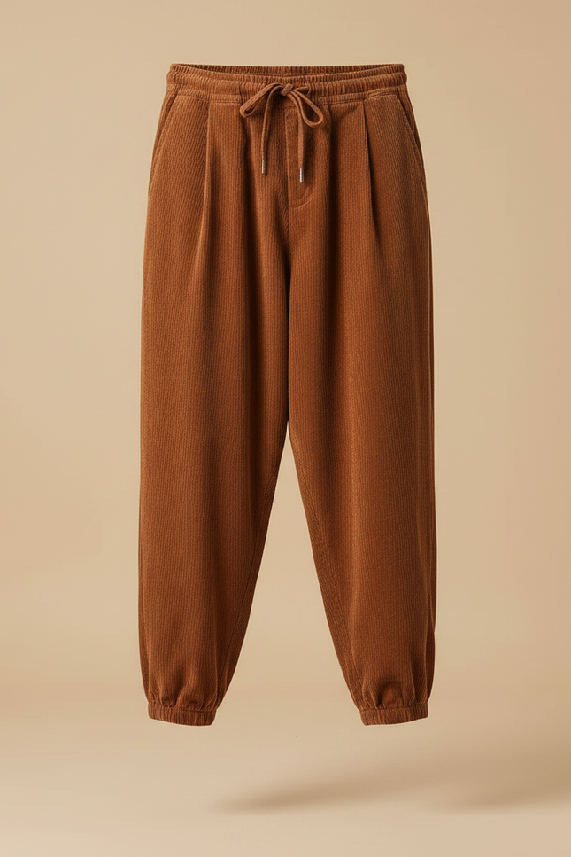 Pantalon Velours Côtelé Ample Marron Décontracté Homme - Cordé - vue 3