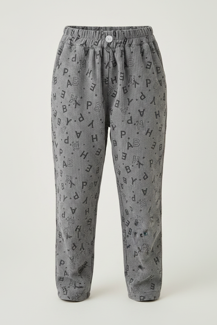 Pantalon Velours Côtelé Gris Imprimé Lettres Ample - vue 3