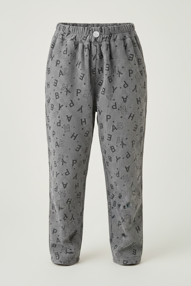 Pantalon Velours Côtelé Gris Imprimé Lettres Ample - vue 3