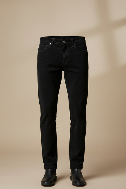 Pantalon Velours Noir Côtelé Droit Homme Élégant - Cordé - vue 3