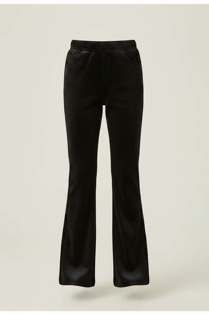 Pantalon Velours Noir Côtelé Évasé Confortable Fille - Cordé - vue 3