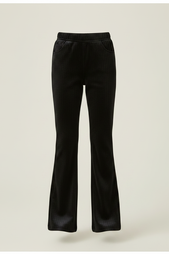 Pantalon Velours Noir Côtelé Évasé Confortable Fille - Cordé - vue 3