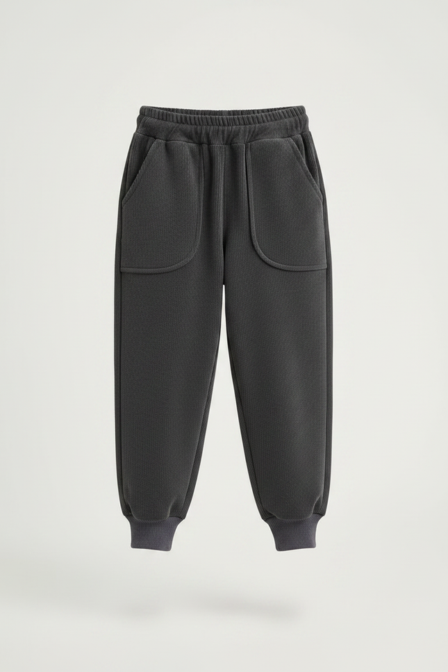 Pantalon Velours Gris Côtelé Ample Décontracté Enfant - Cordé - vue 3