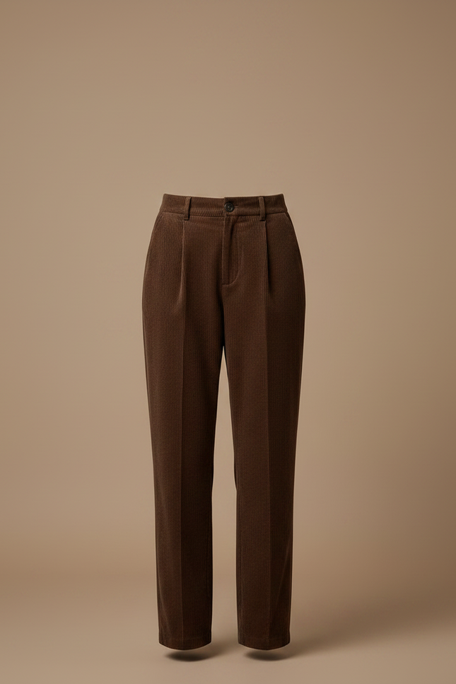 Pantalon Velours Marron Côtelé Taille Haute Droit - vue 3