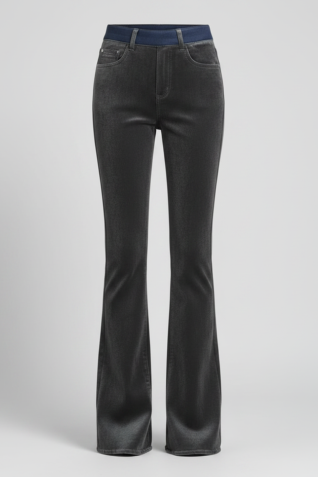 Pantalon Velours Évasé Gris Taille Haute Chaud - vue 3
