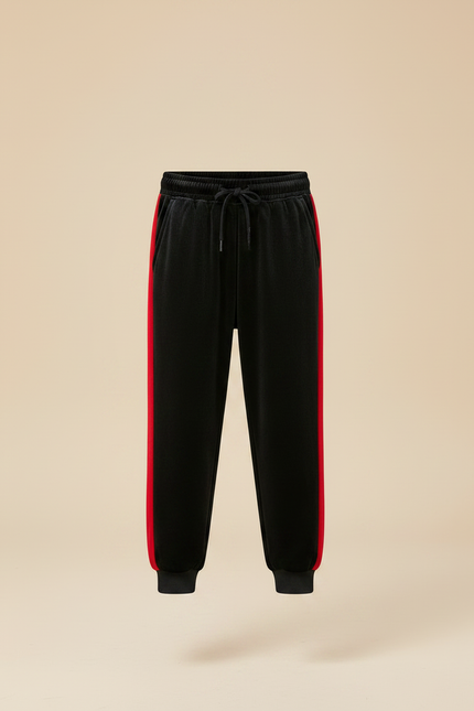 Pantalon Velours Noir Rayures Rouges Garçon Sport - vue 3
