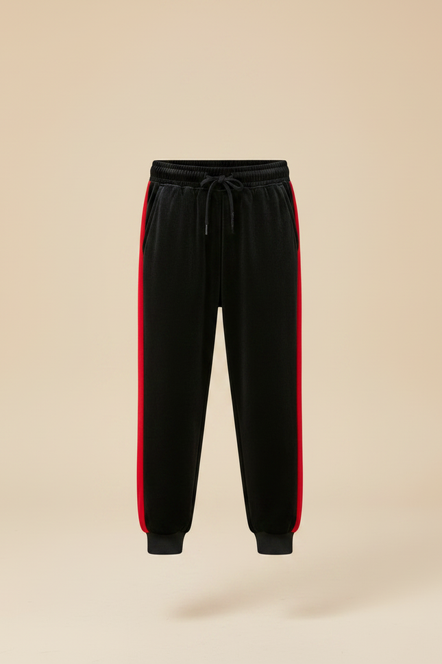 Pantalon Velours Noir Rayures Rouges Garçon Sport - vue 3