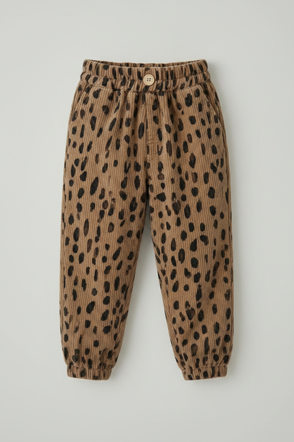 Pantalon Velours Léopard Côtelé Ample Enfant Marron - Cordé - vue 3