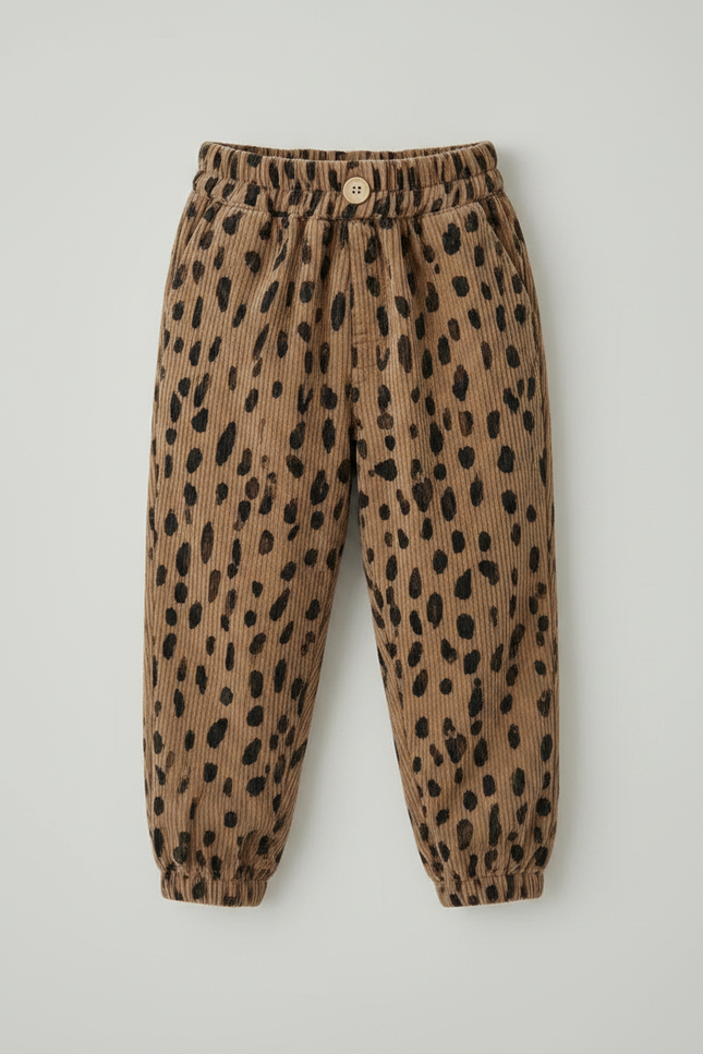 Pantalon Velours Léopard Côtelé Ample Enfant Marron - Cordé - vue 3