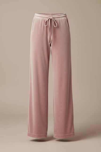 Pantalon Velours Rose Ample Droit Élégant Femme - vue 3