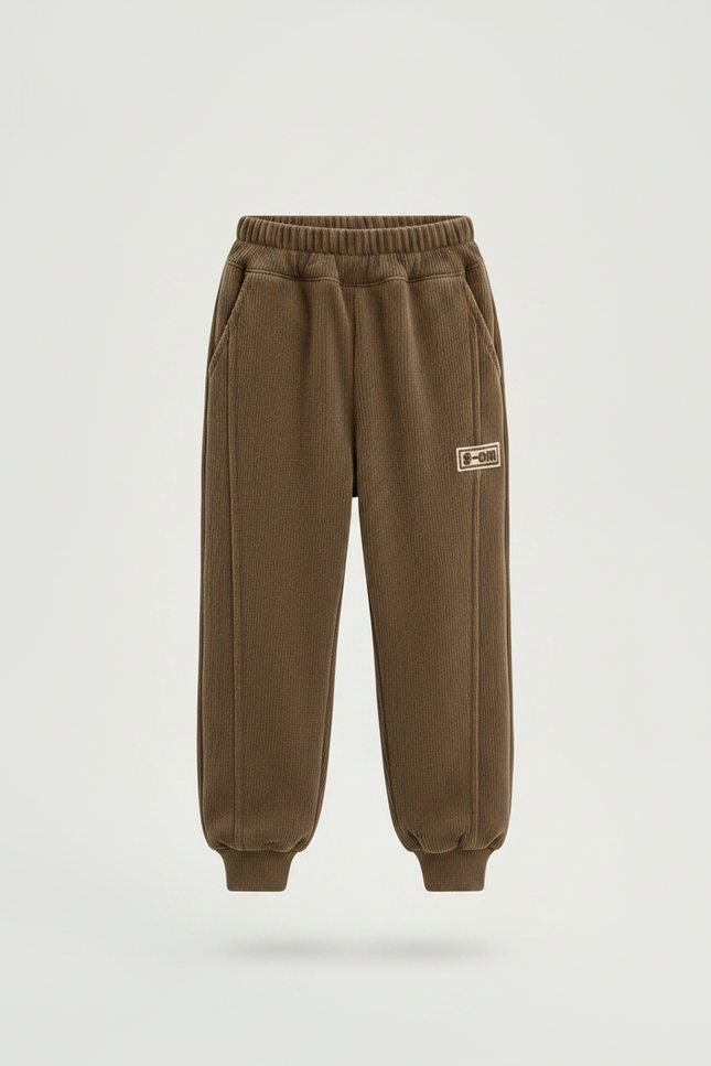 Pantalon Velours Marron Côtelé Ample Élastique Enfant - Kaki Cordé - vue 3