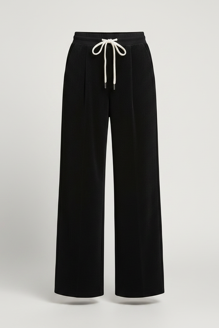 Pantalon Velours Noir Côtelé Ample Cordon Femme - Cordé - vue 3