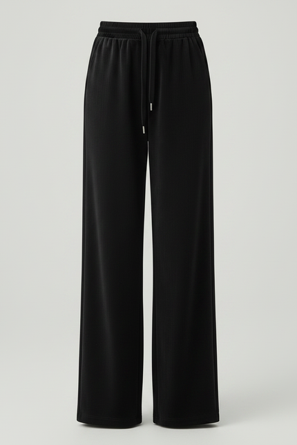 Pantalon Velours Noir Ample Taille Haute Décontracté Femme - vue 3