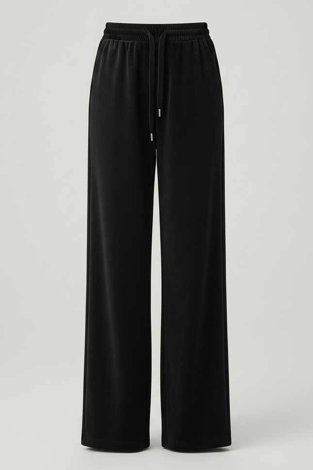 Pantalon Velours Noir Ample Taille Haute Décontracté Femme - vue 3